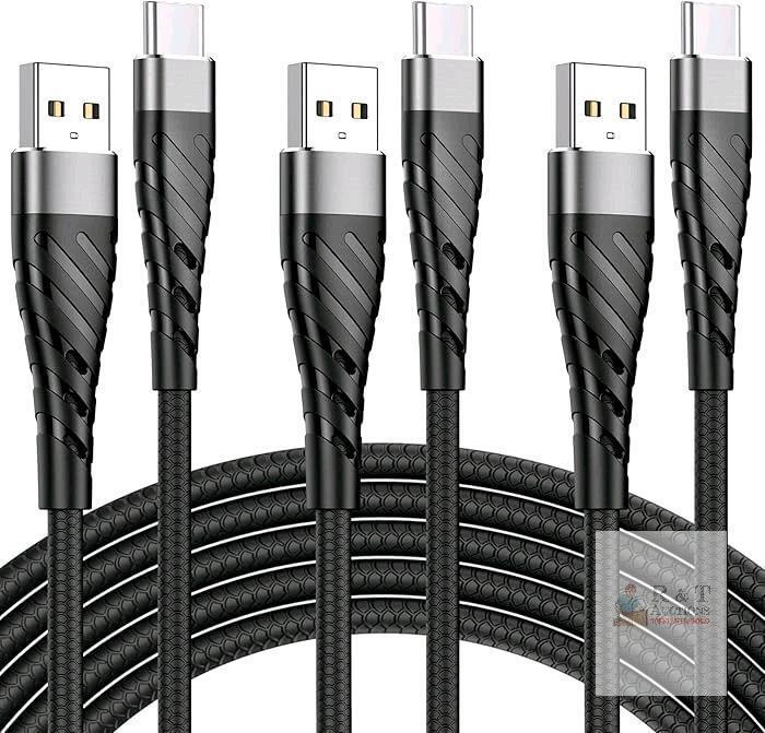 New 3-Pack USB-A to USB-C 10ft Long Fast Charging Cables (Black)