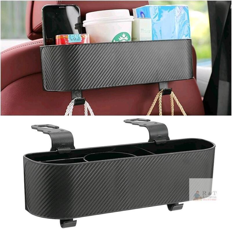 New Tsugami Car Headrest Backseat Organizer with Cup Holder, Seat Back Hanging Storage Box with Hooks, Multi-Functional Drink Pocket Food Snack Phone Tray for Kids, Car Travel Accessories (Black) + 2 Sets of Hooks of Varying Lengths