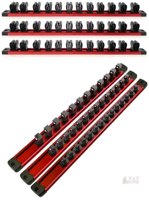 New 6pc Aluminum Alloy Magnetic Wrench Socket Organizer Storage Strip Set, 16" Long Each (Sockets Not Included)