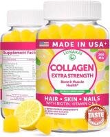 New Lunakai USA Made Collagen Peptides Gummies - 200mg Non-GMO Anti-Aging Formula with Biotin, Zinc, Vitamins C & E for Hair, Skin and Nails, 60ct (exp 06/2027)