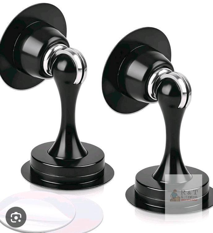 Kolako Stainless Steel Magnetic Door Stop, Strong Magnet, Wall/Floor Mount, Black, 2-Pack, Adhesive