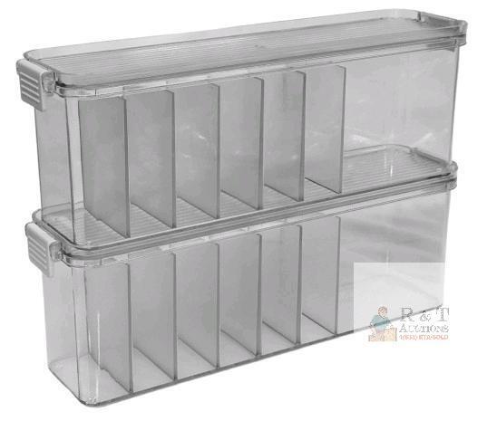 New 2-Pack Cord Organizers With Lids, Stackable Locking Hard Clear Separated Plastic Organizers For Cords, Cables + More, 11.75" &times; 2.75" &times; 3.75" Each