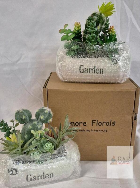 Amore Florals 2-Piece Artificial Succulent and Cactus Arrangements in White Ceramic Planters, X004NS2YAF