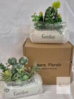 Amore Florals 2-Piece Artificial Succulent and Cactus Arrangements in White Ceramic Planters, X004NS2YAF