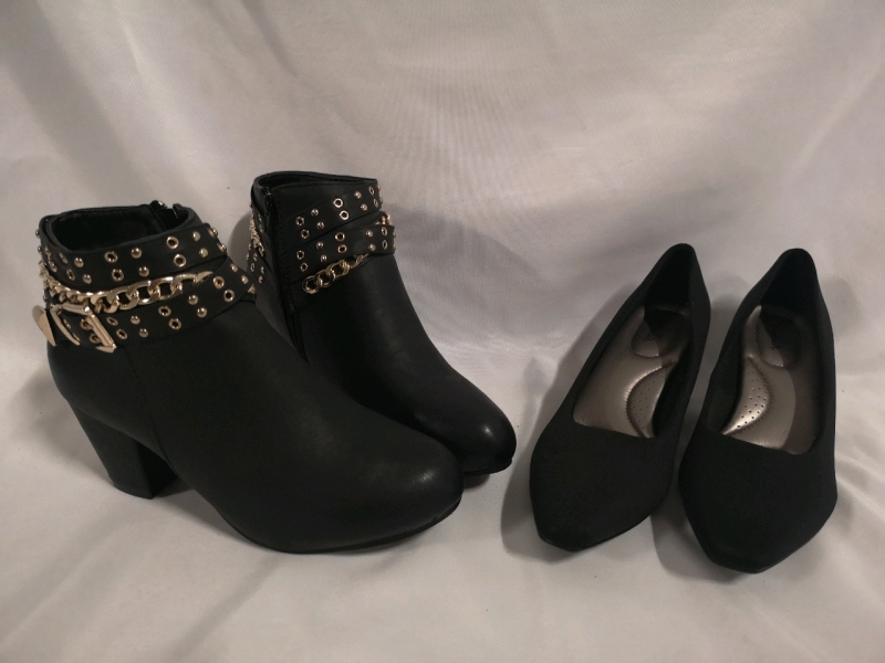 2 Women's Shoes - Black Pumps sz 9.5 & Ankle Boots sz 9