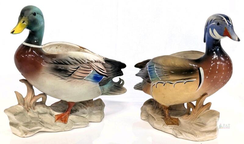 Vintage ESD Japan Mallard & Wood Duck Planters, 7" Tall