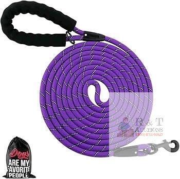 New Plutus Pet 15' Long Rope Dog Leash - Comfortable Padded Handle, Reflective Nylon Heavy Duty, 15FT Training for All Dogs (Violet)