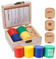 New Dice & Chips Game : Left Right Center Dice Game Set, 3 1-Inch Wood Dice And 48 Thicker Chips In Wooden Storage Box