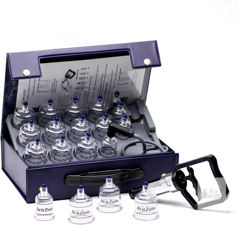 New KS AcuZone Premium Plastic Cupping Set Includes 19 Cups with Extension Tube