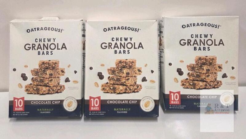 Oatrageous! Chewy Granola Bars, Chocolate Chip, 3 Boxes, 10 Bars Each, 8.4 oz, Best By 2026