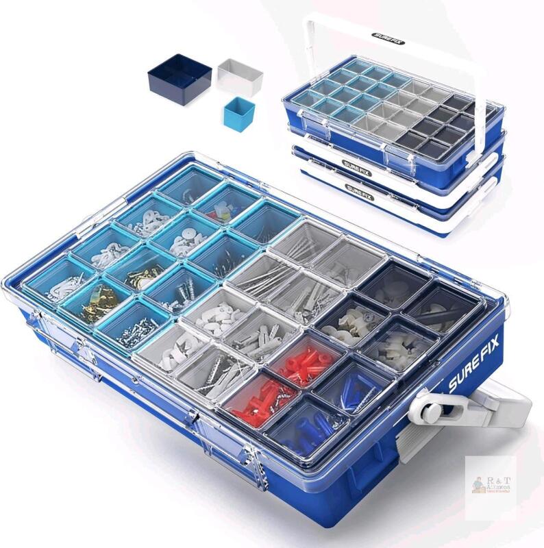New TidyMate Modular Organizer Box, Heavy-Duty Stackable Tool Storage Case with Removable Compartments, Clear Lid, Portable Hardware Organizer for Screws, Nuts, Bolts, and Accessories (Blue/Gray/Navy)