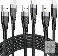 New 3-Pack USB-A to USB-C 10ft Long Fast Charging Cables (Black)