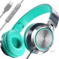 New Grey Mint Ailihen C8 USB C Headphones Wired with Mic & Volume Control, Tangle-Free Plaiting Line, Foldable