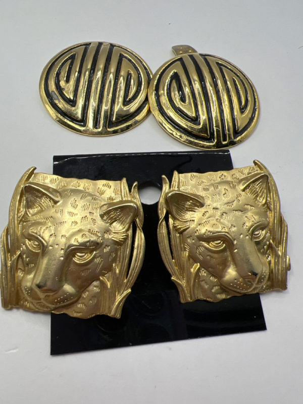 JJ 1986 signed Cougar Earrings S G Dor Shoe Clips signed