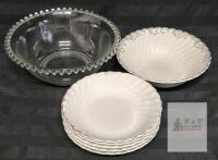 Johnson Bros Snowhite Regency Ironstone Bowls , 10" Glass Beaded Serving Bowl Set, Vintage