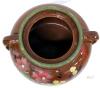 Hand-Painted Floral Stoneware Crock Jar, 7" Brown, Dual Handles, Green Rim. No observed chips or cracks, some pitting & flaking to cold-painted details, no lid - 2
