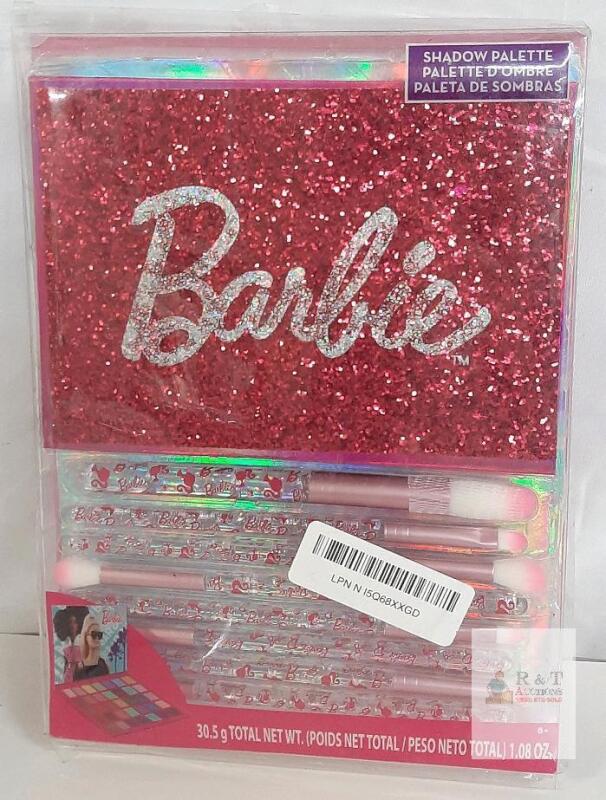 Barbie Glitter Eyeshadow Palette with 12 Shades & 8 Brushes by Townley, 1.08 oz, Age 8+, UPC 719565929804
