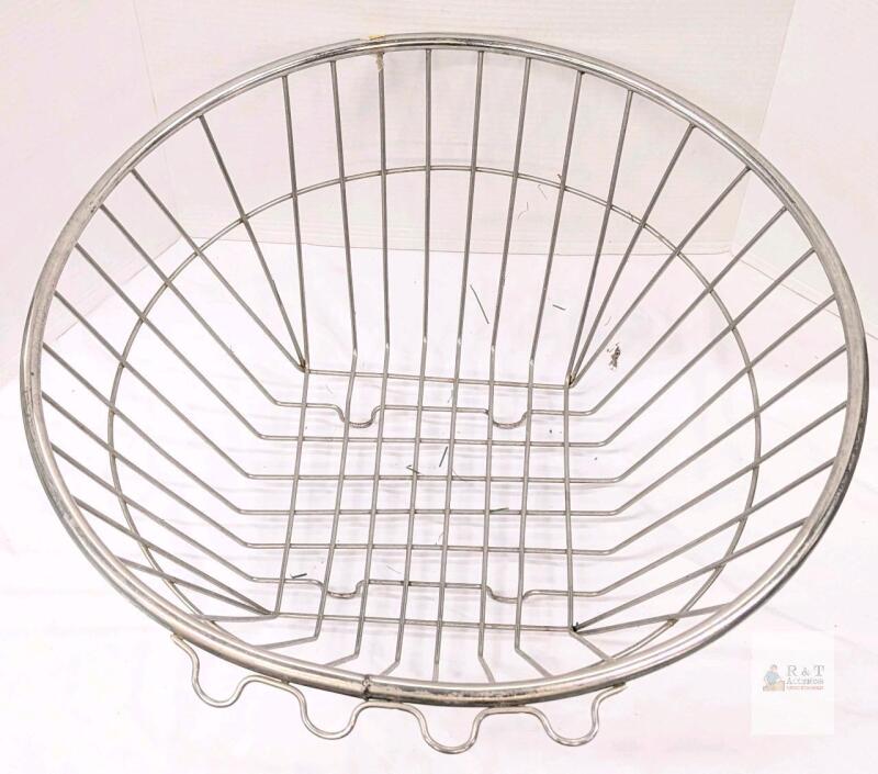 18" Stainless Steel Industrial Wire Basket, 10" Height, Hanging Hooks, Round Tapered Shape