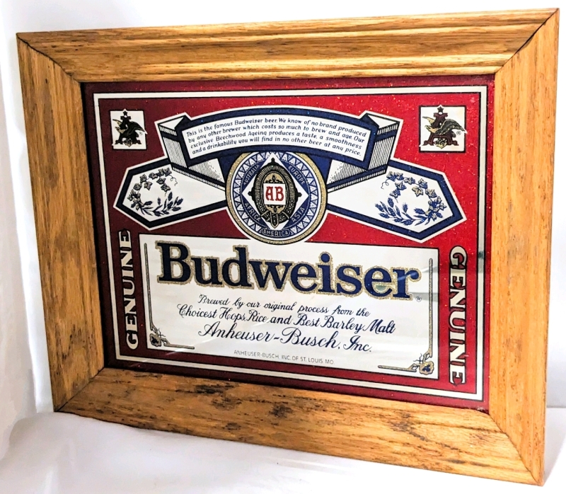 Bar Sign: Framed Mirrored Budweiser Sign with Glitter Colours.