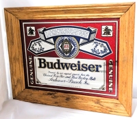 Bar Sign: Framed Mirrored Budweiser Sign with Glitter Colours.