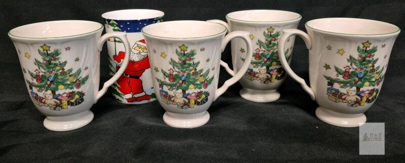 Nikko Happy Holidays Porcelain Christmas Mugs Set of 4 & Royal Heritage Bone China Holiday Mug