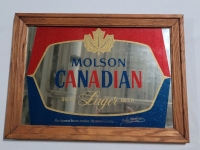 Molson Canadian Beer Wood Frame Mirror Bar Sign , 18"&times;13"