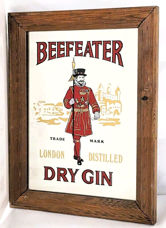 Bar Sign: Framed Mirrored Beefeater Dry Gin.