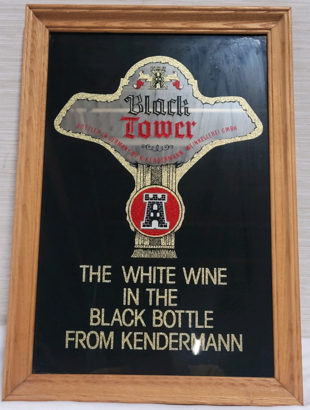 Black Tower White Wine Wood Framed Glass Bar Sign , 14"&times;20"
