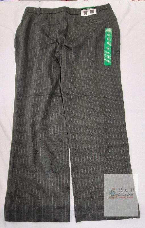 NEW Hilary Radley Women's Gray Pinstripe Dress Pants, Size 12, Straight Leg, Belt Loops