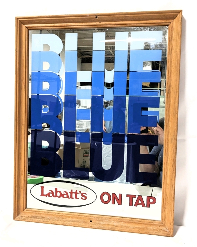 Vintage Bar Sign: Framed Mirrored Labatt's Blue On Tap (1988)