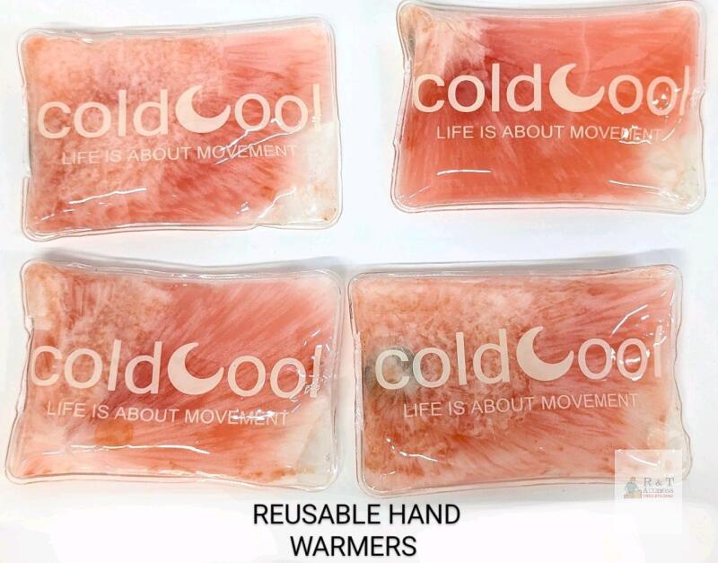 ColdCool Reusable Hand Warmers, Set of 4, Snap-To-Heat Sodium Acetate Packs 4.25"x3", Portable