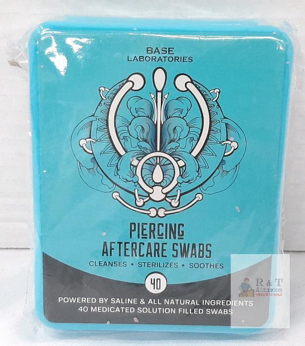 NEW Base Laboratories Piercing Aftercare Swabs 40ct, Saline, Aloe, Tea Tree, Hard Case, X003KVA5DT