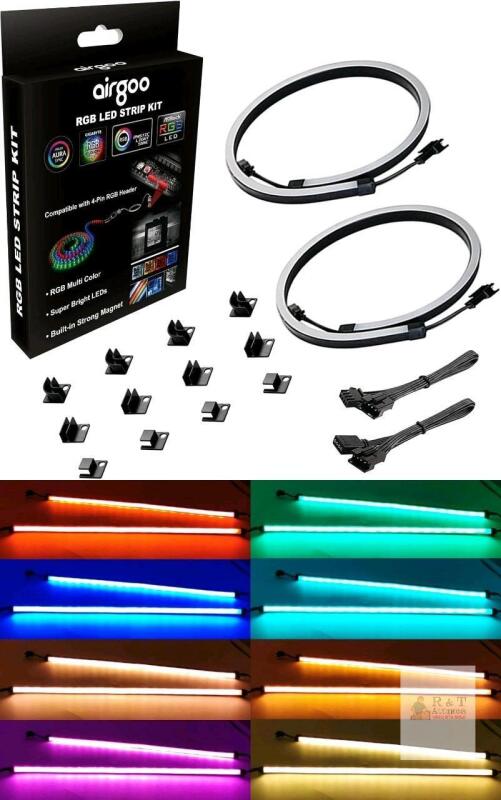 New airgoo NEON RGB LED Strip for PC, 48 LEDs 2 x 15.7inch RGB Strips for for Motherboards 12V 4Pin RGB LED Header, Easy to Install with 12 pcs Strong Magnetic Brackets
