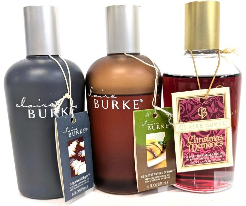 3 Claire Burke Stovetop Simnering Fragrance Oils : Sugared Delight, Caramel Velvet Cream, Christmas Memories