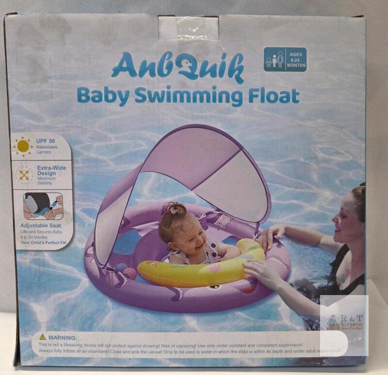 AnbQuik K1001 Baby Swimming Float, 6-24mo, UPF 50 Canopy, Adjustable Seat, 35.5" Diameter