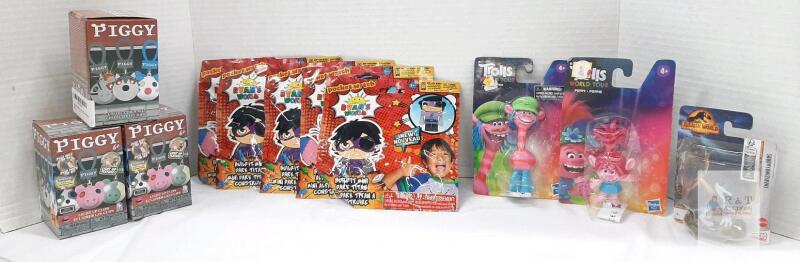 Assorted Brand Name Franchise Collectible Toys: Jurassic World, Trolls, Piggy, Ryan's World Sealed