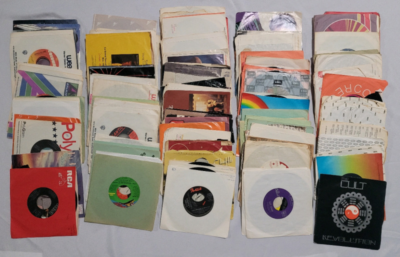 100+ 45RPM LP Records in Sleeves - Various Music Genres