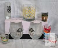 Rachel Zoe Stemless Wine Glasses Skull Design + 6 Assorted Shot & Whiskey Glasses Mixed Set