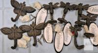 Cast Iron Butterfly & Dragonfly Wall Hooks, Set of 10, Rustic Brown Finish