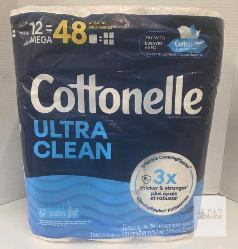 Cottonelle Ultra Clean 12 Mega Rolls Toilet Paper, 1-Ply, 284 Sheets/Roll, UPC 036000564924