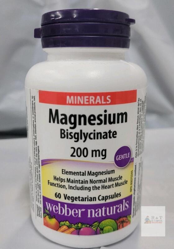 exp 2030 Webber Naturals Magnesium Bisglycinate 200 mg 60 Vegetarian Capsules NPN 80075245 Canada