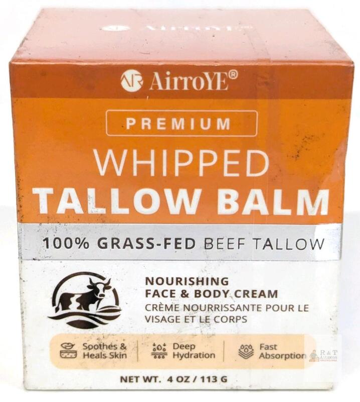 NEW AirroYE Premium Whipped Tallow Balm, 4 oz (113 g), 100% Grass-Fed, Exp. 06/16/2028, Lot YF1702