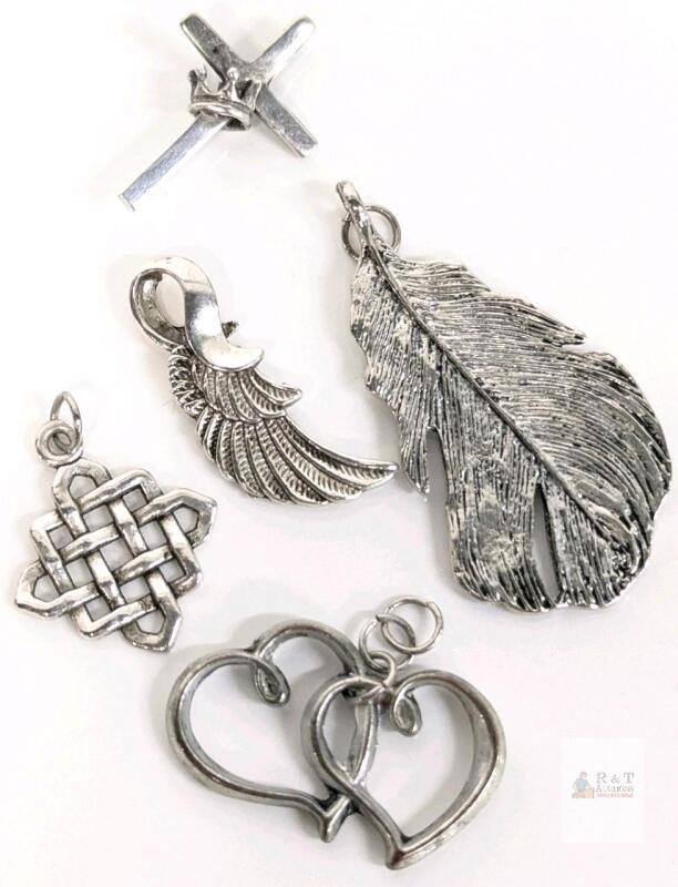 5 Vintage Non-Magnetic Unmarked Pendants Up To 2" Long, 14.2g Total Weight