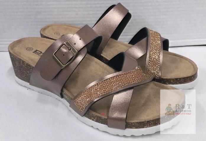 new Pin Pochuwan Women's Wedge Sandals, Size 10, Bronze with Glitter Accents