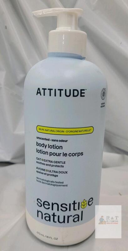 ATTITUDE Sensitive Natural Body Lotion, Oat Extra Gentle, Unscented, 16 fl oz (473 mL), Vegan, EWG Verified