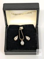 Dainty 3pc Teardrop CZ Necklace & Earrings Set, 18" Sterling Silver Box Chain Stamped 925 Italy, Earrings Posts & Backs Stamped 14K Gold in Bloomingdales' Box