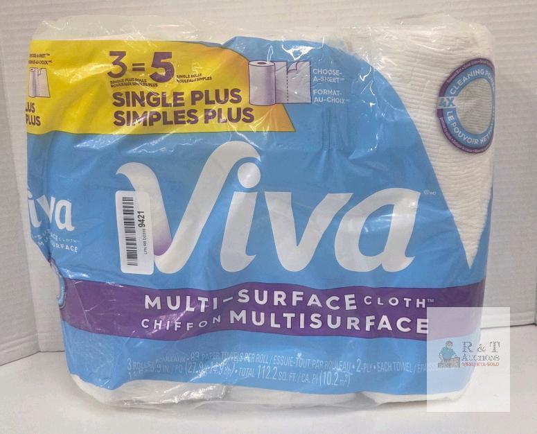 Viva Multi-Surface Cloth Paper Towels, 3 Rolls, 2-Ply, 83 Sheets/Roll, FSC Certified