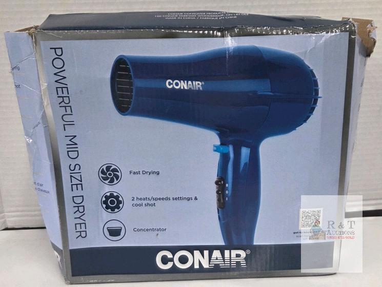 Conair Powerful Mid Size Hair Dryer, 1875W, Blue, 2 Heat/Speed Settings, Cool Shot, W/ Box