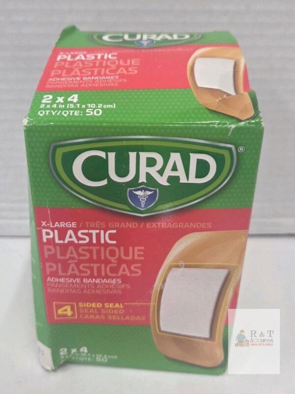 Curad X-Large Plastic Adhesive Bandages, 2 x 4 in, 50 Count, 4-Sided Seal, Non-Stick Pad, Lot 2507x