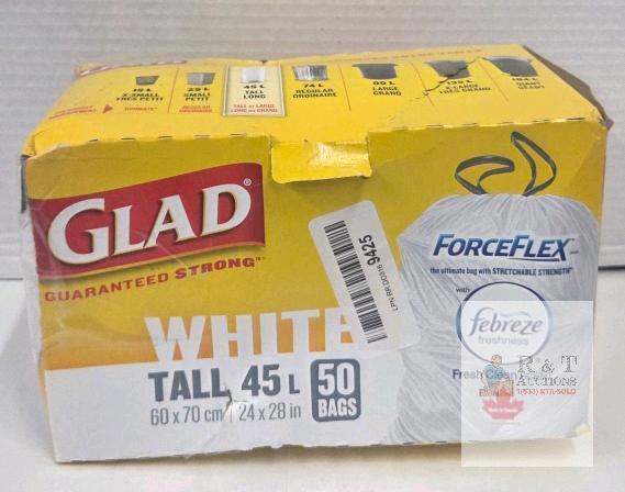 Glad ForceFlex 45L Tall Kitchen Trash Bags, 50 Count, Febreze Fresh Clean Scent